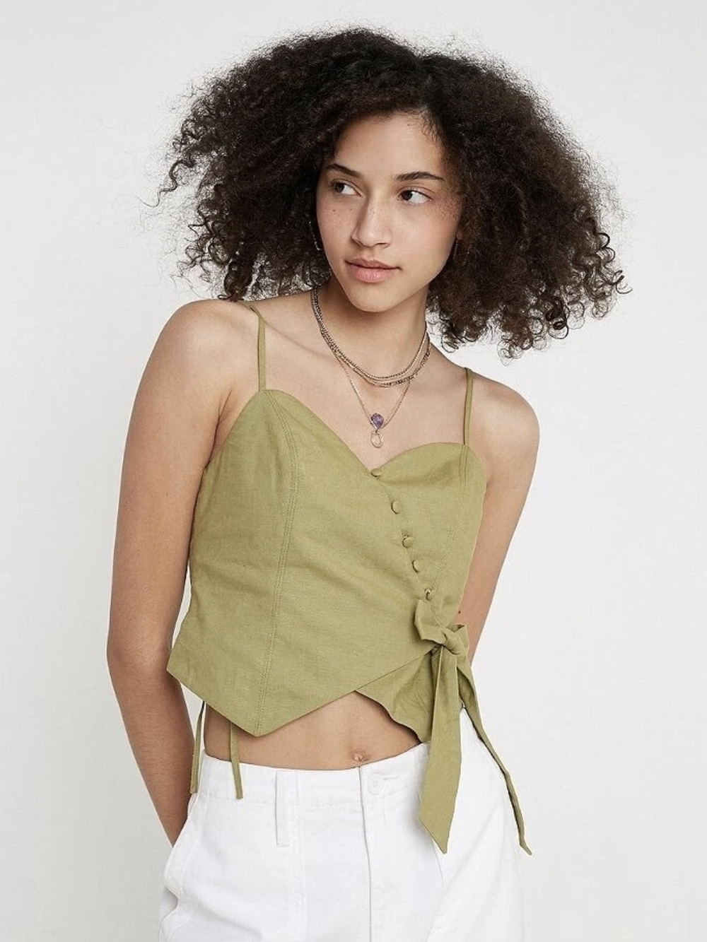 Urban Outfitters Linen Assymetrical Button Up Cami - small